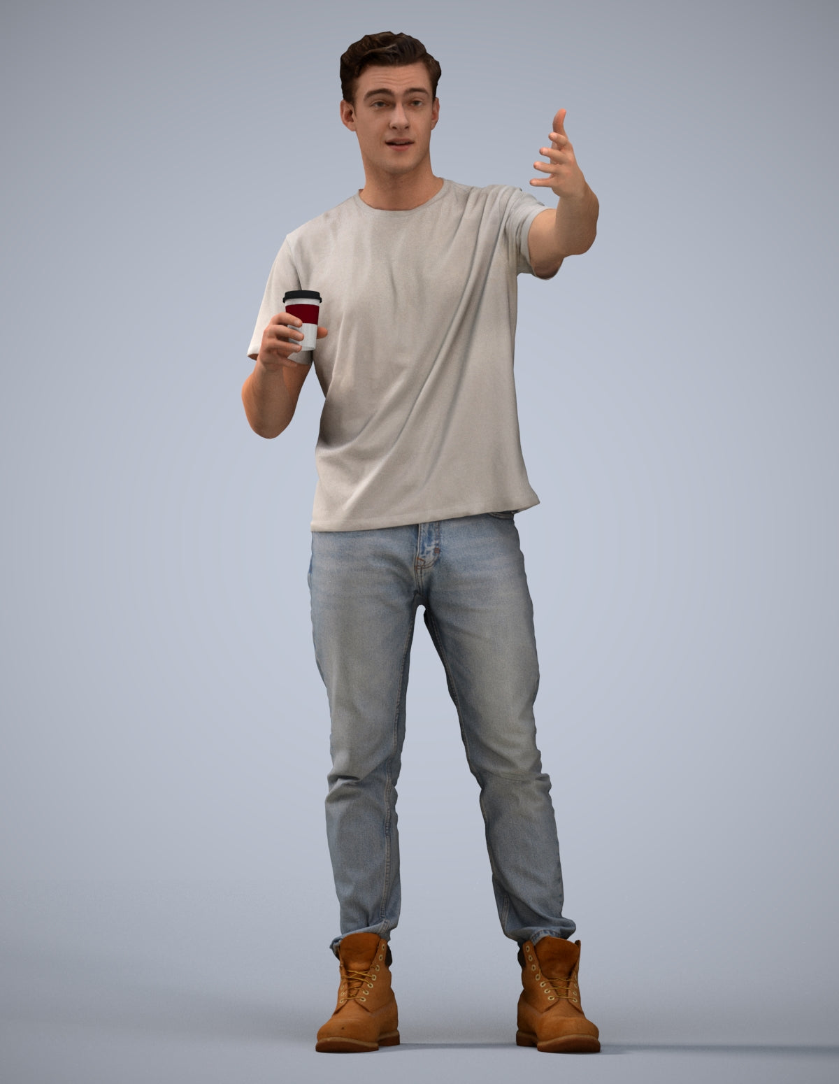 realistic 3D man casual standing, scanned archviz people for Blender and 3ds Max