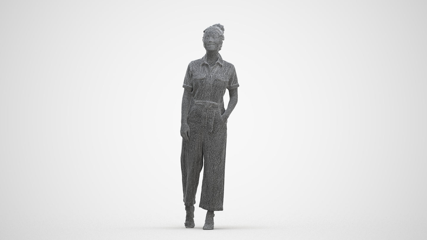 photogrammetry 3D woman formal walking, realistic human model archviz FBX, three-quarter front view render