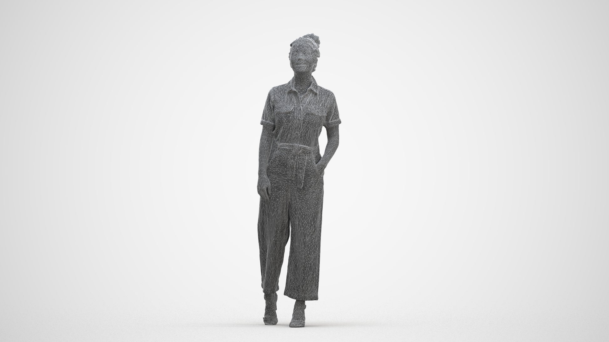 photogrammetry 3D woman formal walking, realistic human model archviz FBX, three-quarter front view render
