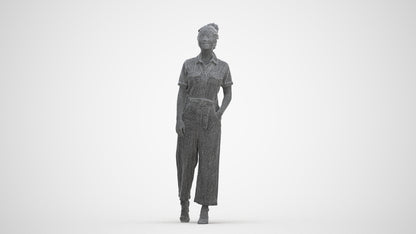 photogrammetry 3D woman formal walking, realistic human model archviz FBX, three-quarter front view render