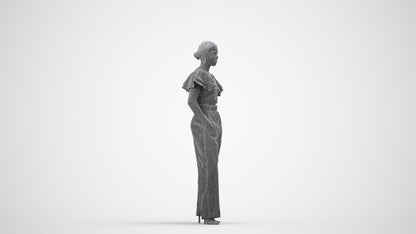 3D scanned woman standing business, photorealistic archviz people for Enscape and SketchUp, wireframe side view