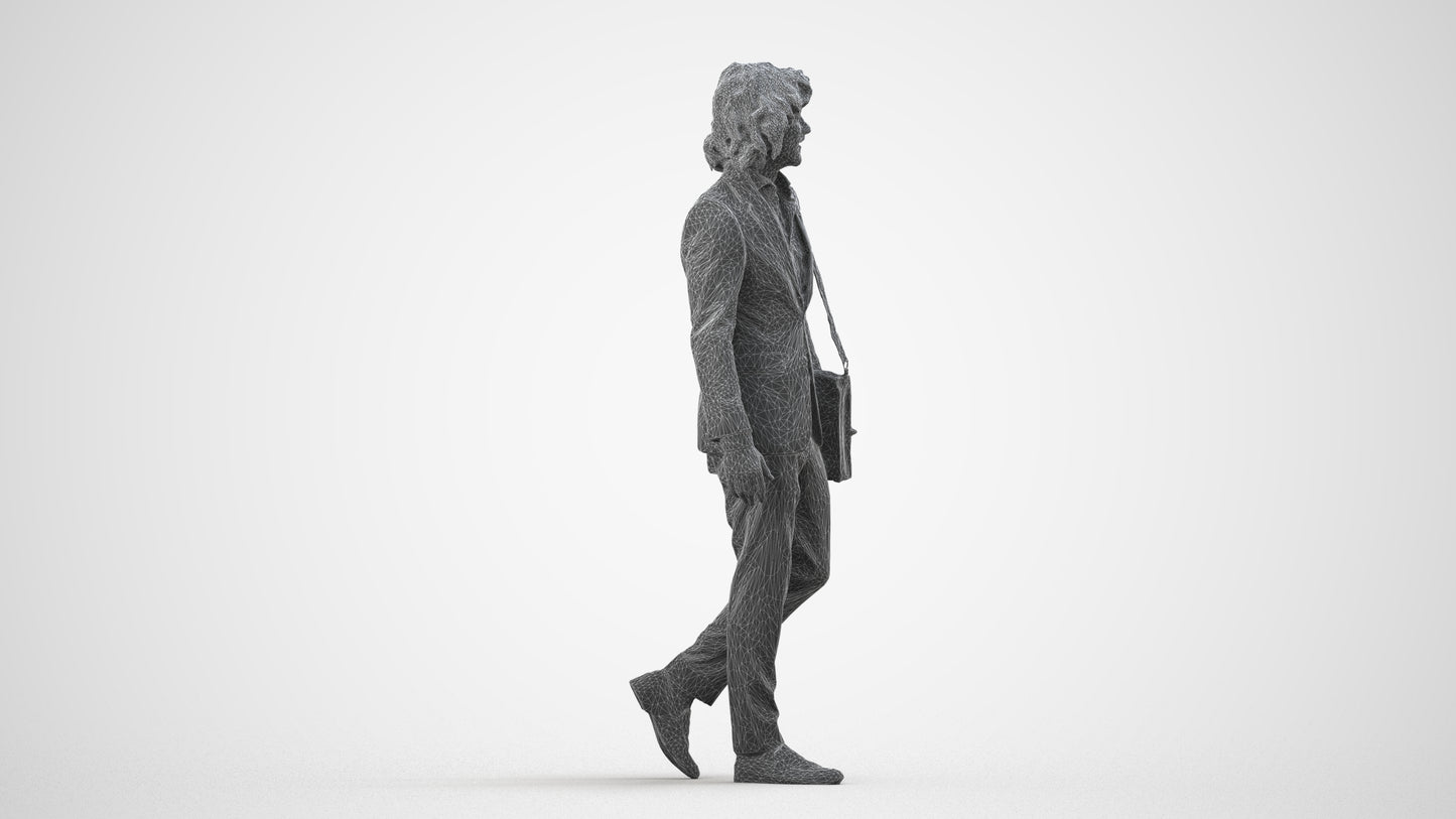 realistic 3D man business walking, scanned archviz people for Blender and 3ds Max, wireframe side view