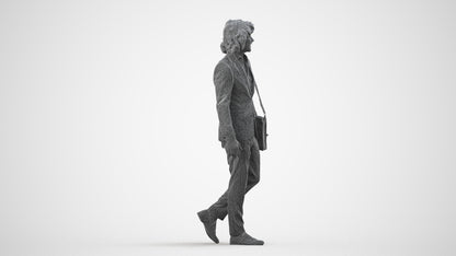 realistic 3D man business walking, scanned archviz people for Blender and 3ds Max, wireframe side view