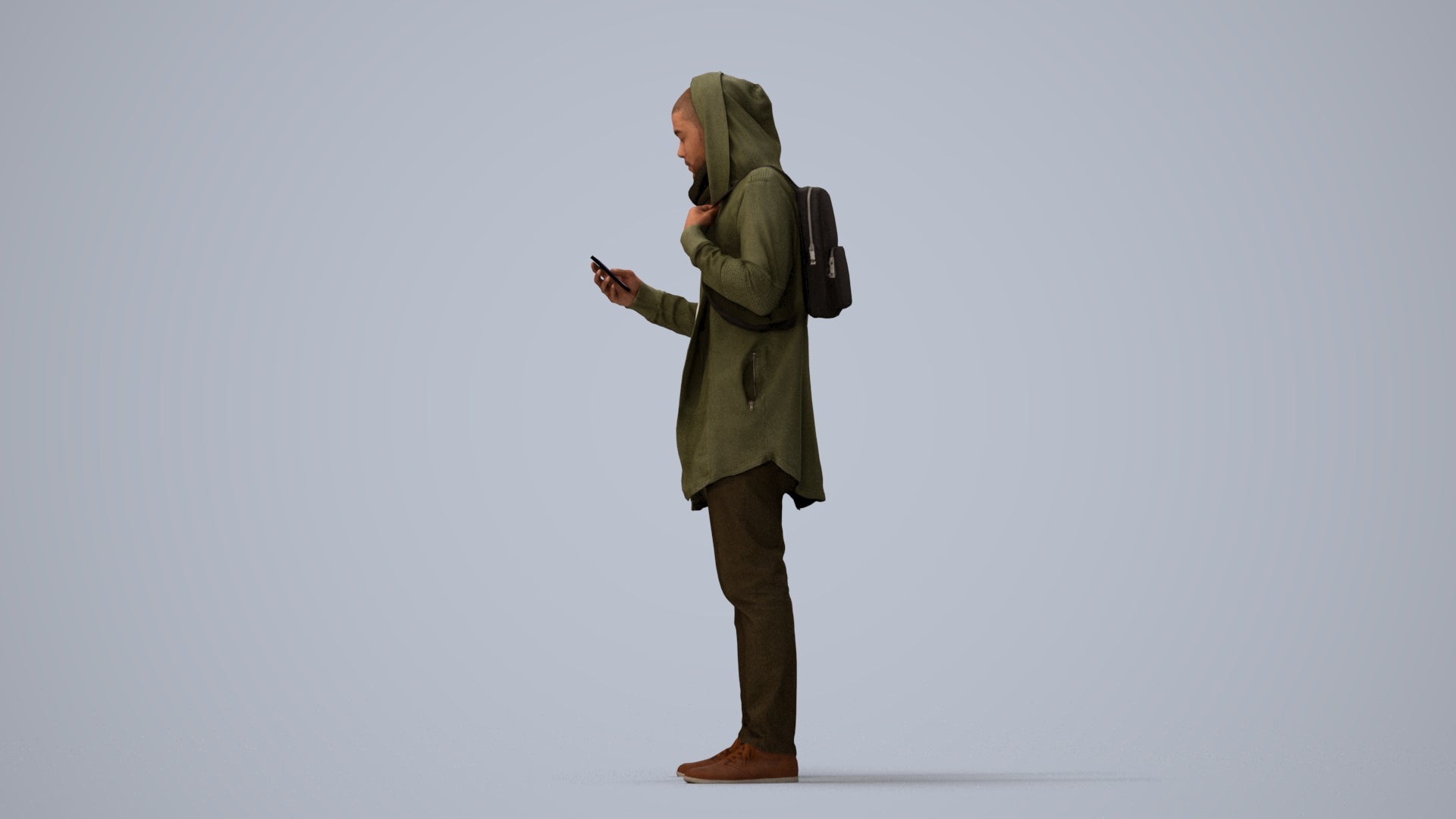 realistic 3D man casual standing, scanned archviz people for Blender and 3ds Max, three-quarter view render