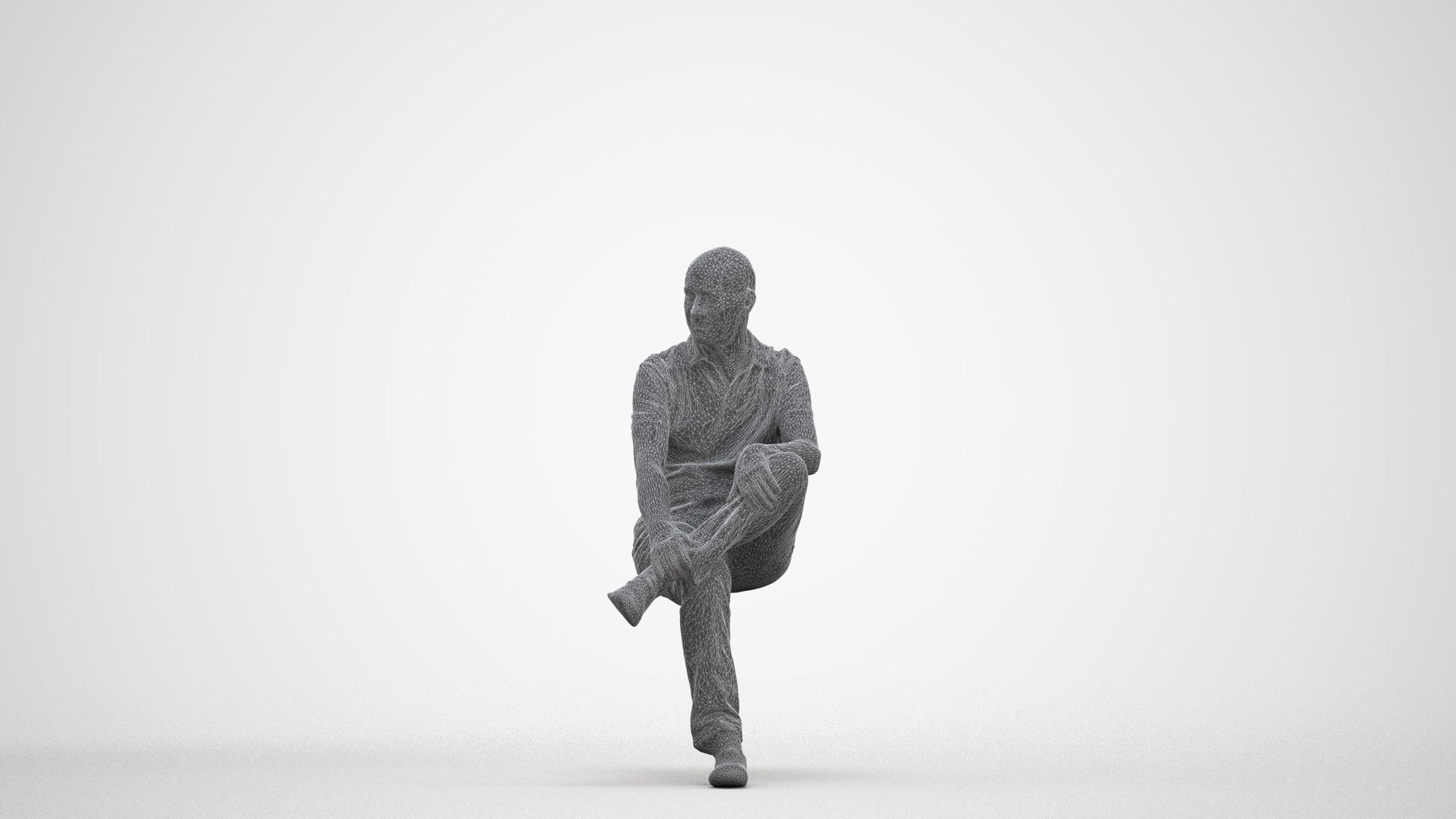 3D scanned senior man sitting casual, photorealistic archviz people for Enscape and SketchUp, three-quarter front view render