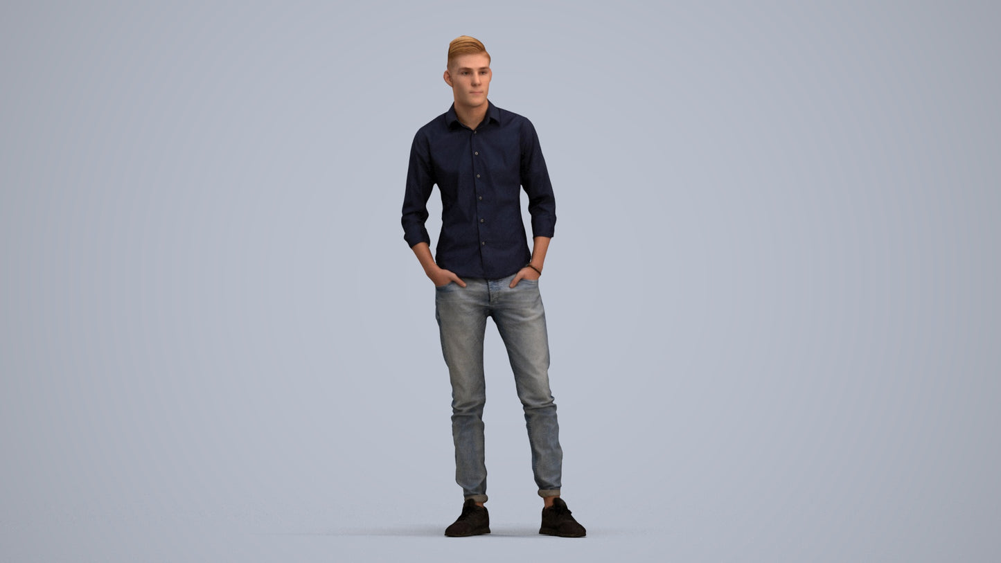 scanned 3D man casual standing, photogrammetry people for Enscape and V-Ray, standing pose render