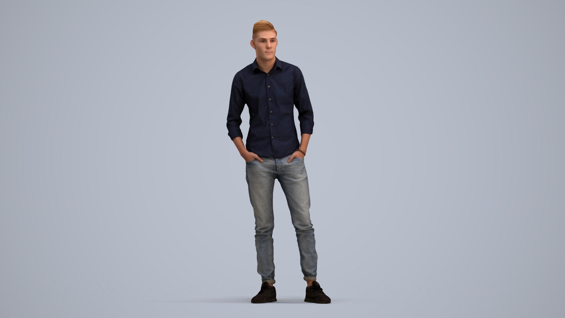 scanned 3D man casual standing, photogrammetry people for Enscape and V-Ray, standing pose render