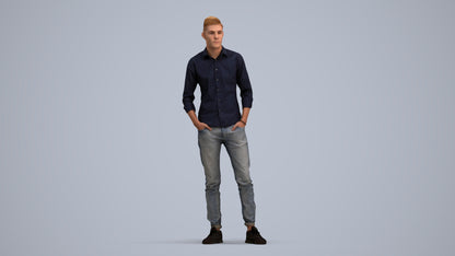 scanned 3D man casual standing, photogrammetry people for Enscape and V-Ray, standing pose render