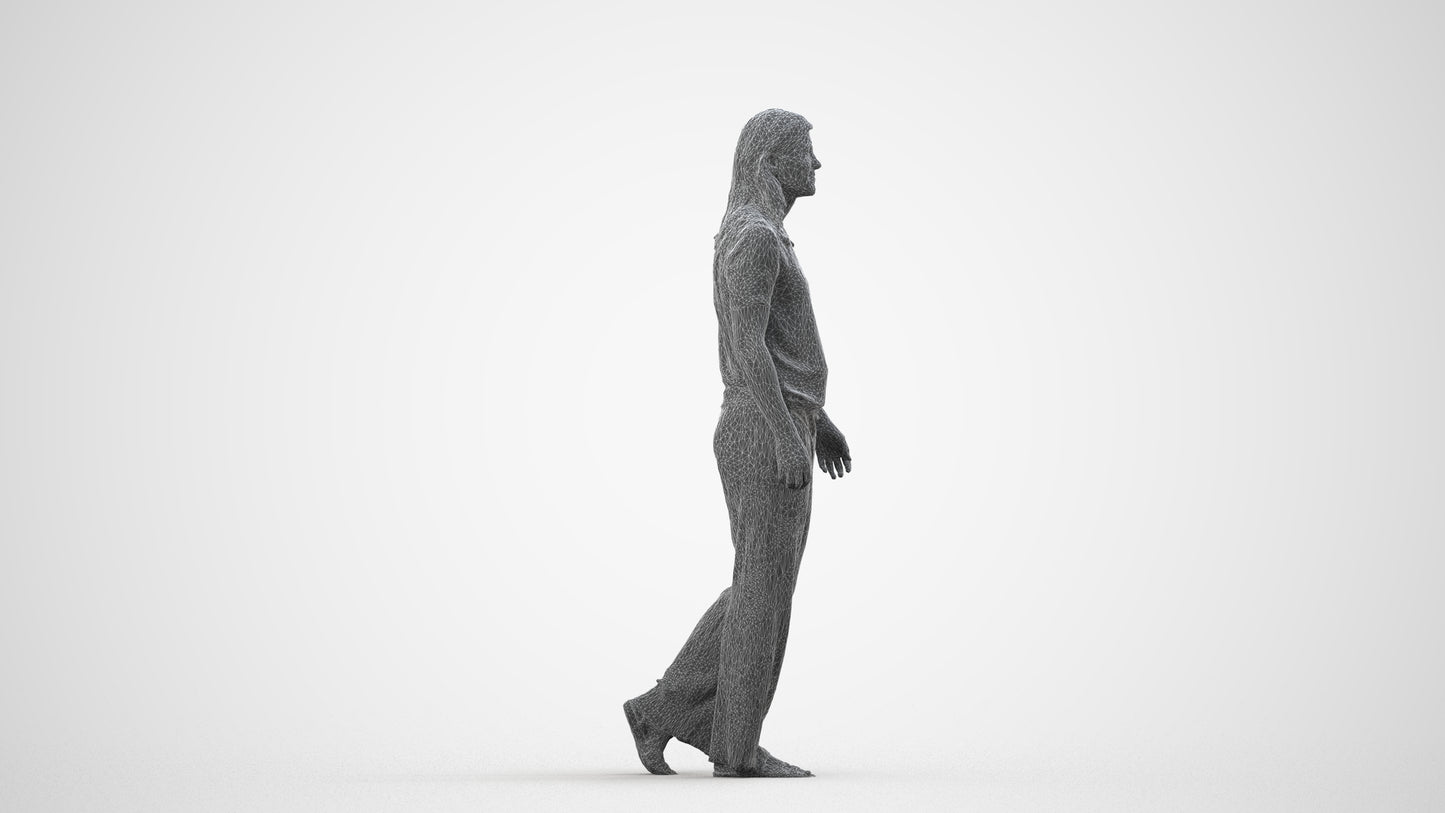 3D scanned woman walking casual, photorealistic archviz people for Enscape and SketchUp, wireframe side view