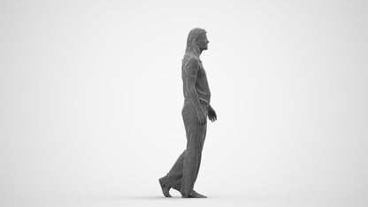 3D scanned woman walking casual, photorealistic archviz people for Enscape and SketchUp, wireframe side view