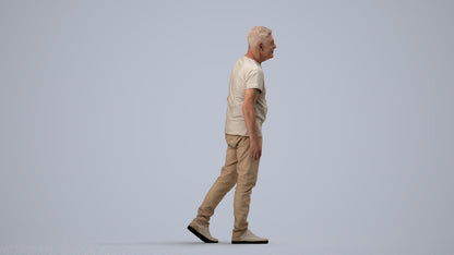 realistic 3D senior man casual walking, scanned archviz people for Blender and 3ds Max, side view render