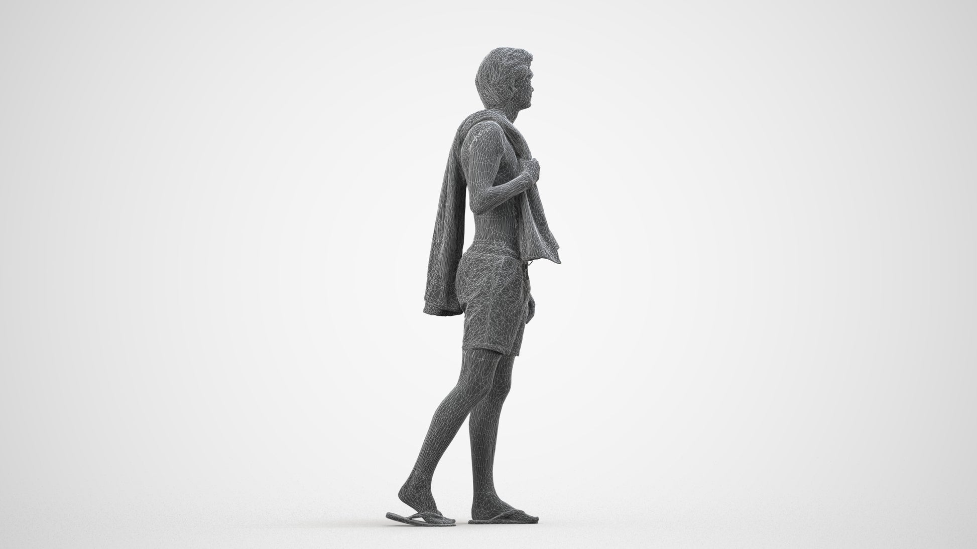 realistic 3D people man sport, render-ready for V-Ray and Corona, FBX OBJ, wireframe side view