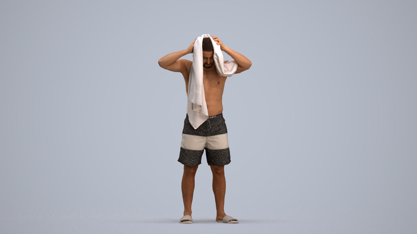 3D scanned man pool sport, photorealistic archviz people for Enscape and SketchUp, standing pose render