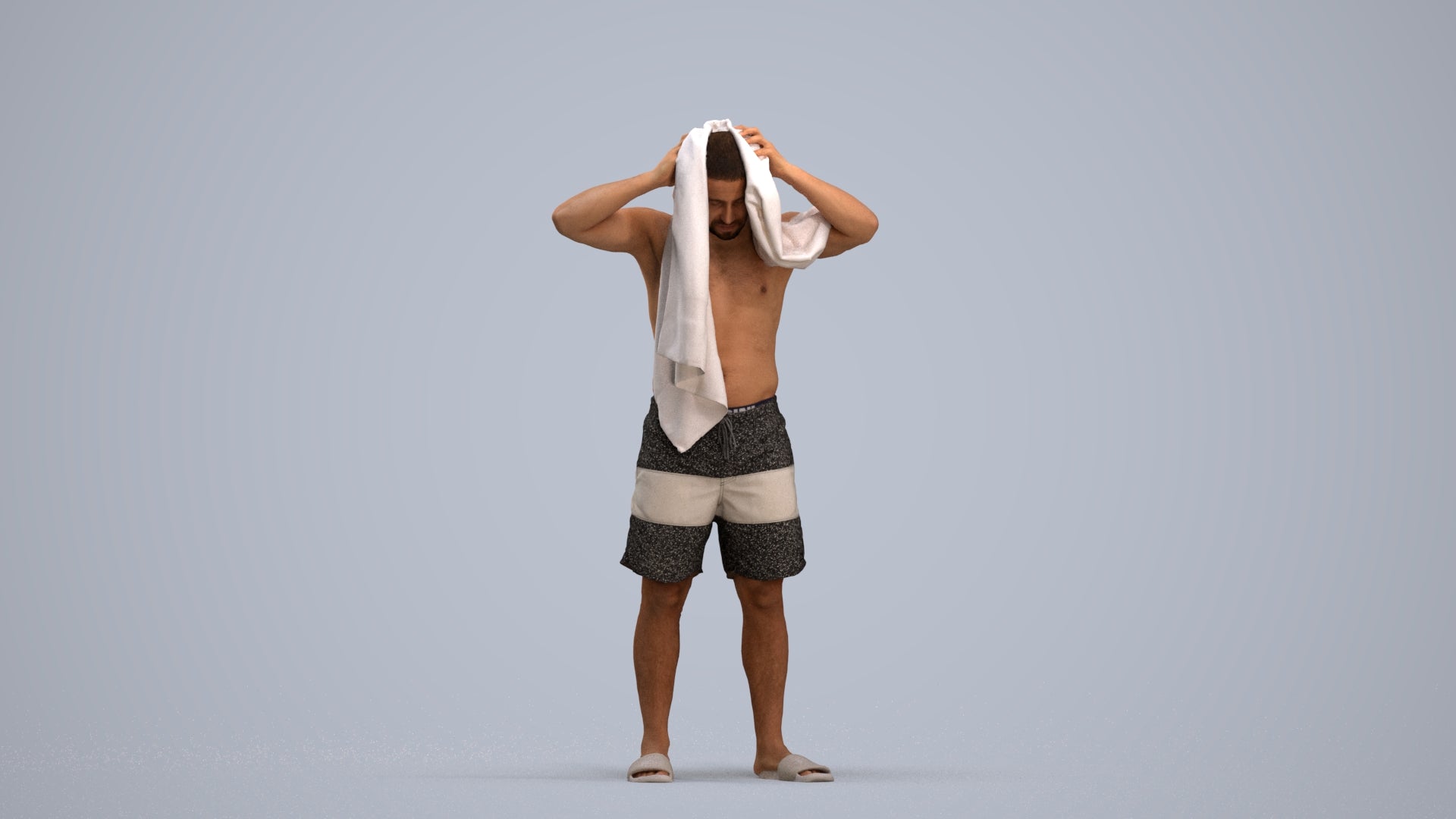 3D scanned man pool sport, photorealistic archviz people for Enscape and SketchUp, standing pose render
