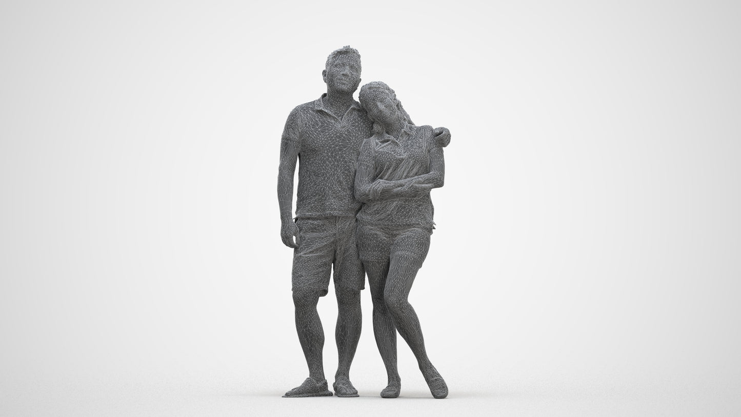 realistic 3D human woman casual couple, archviz people FBX OBJ for Blender, three-quarter front view render