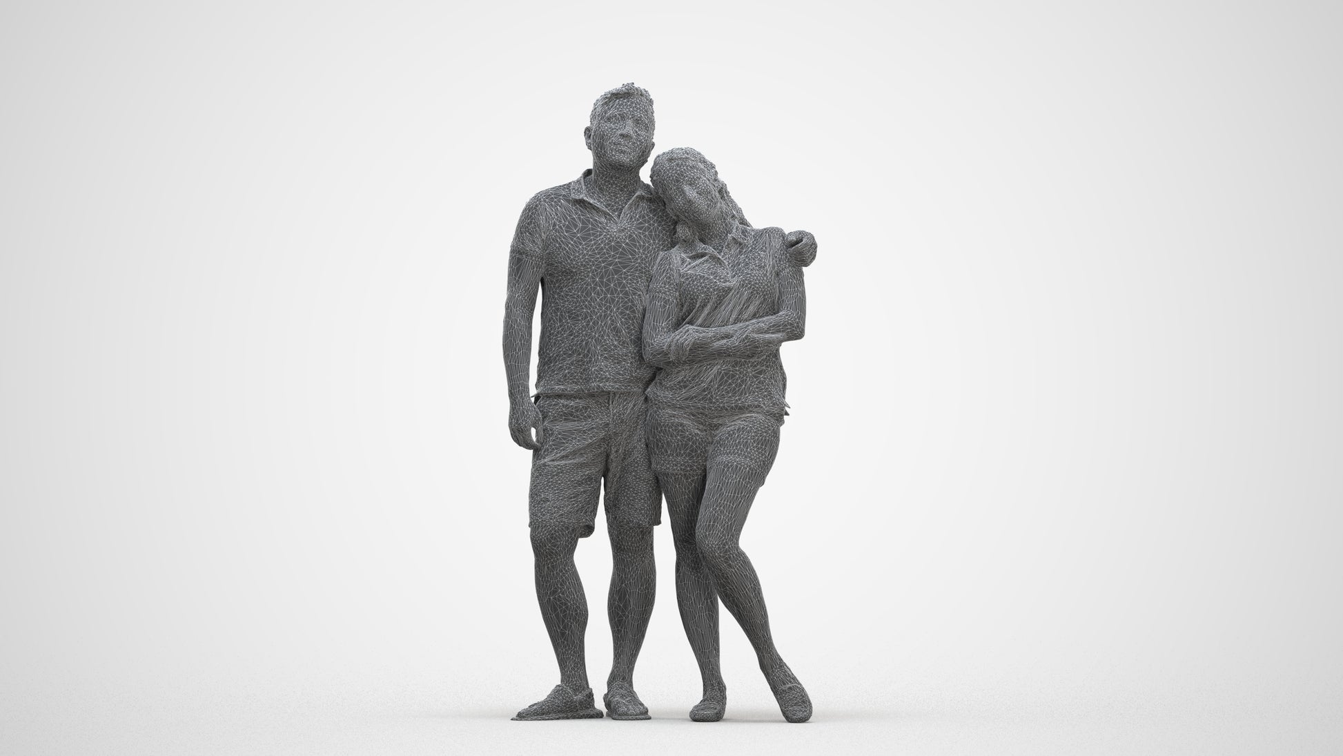 realistic 3D human woman casual couple, archviz people FBX OBJ for Blender, three-quarter front view render