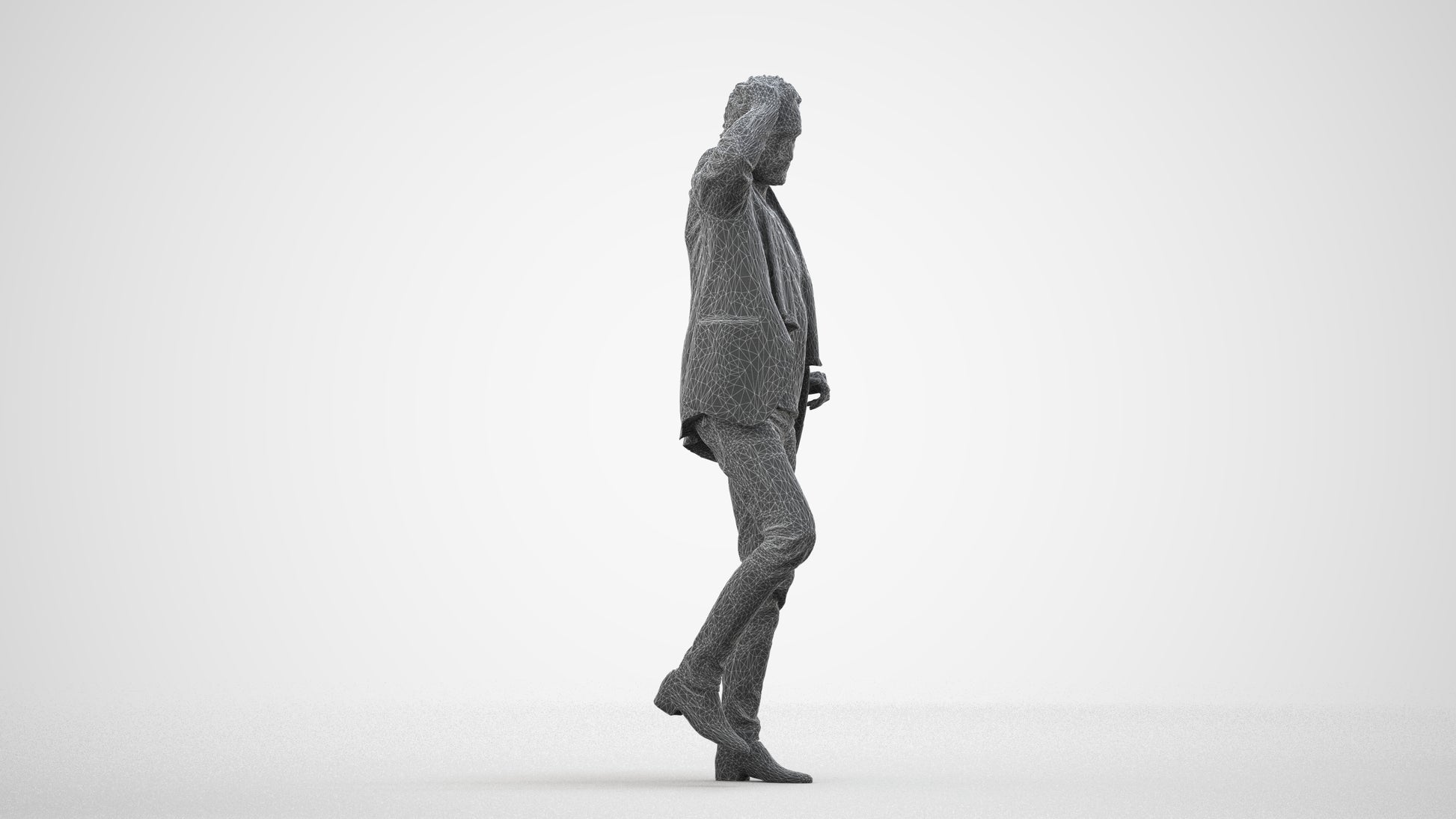 scanned 3D man business standing, photogrammetry people for Enscape and V-Ray, wireframe side view