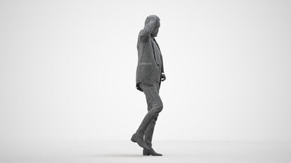 scanned 3D man business standing, photogrammetry people for Enscape and V-Ray, wireframe side view