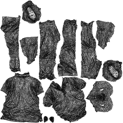 3D human model senior man casual standing, photogrammetry scanned person for archviz, wireframe top-down view