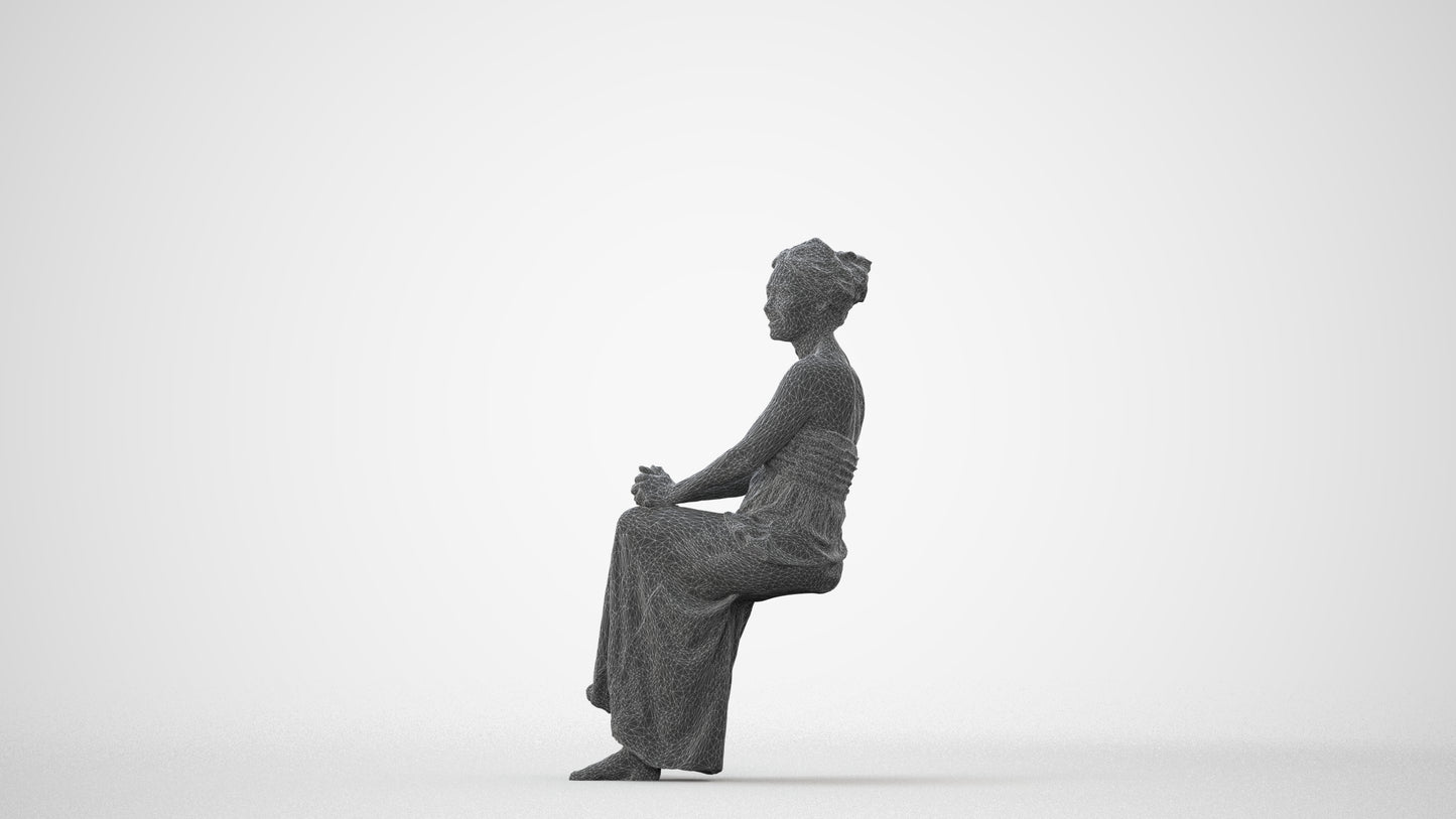 photogrammetry 3D woman casual sitting, realistic human model archviz FBX, square thumbnail