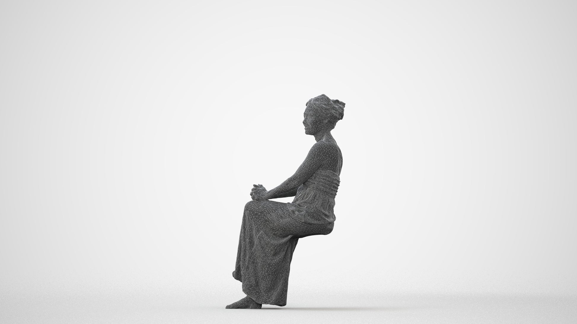 photogrammetry 3D woman casual sitting, realistic human model archviz FBX, square thumbnail