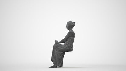 photogrammetry 3D woman casual sitting, realistic human model archviz FBX, square thumbnail