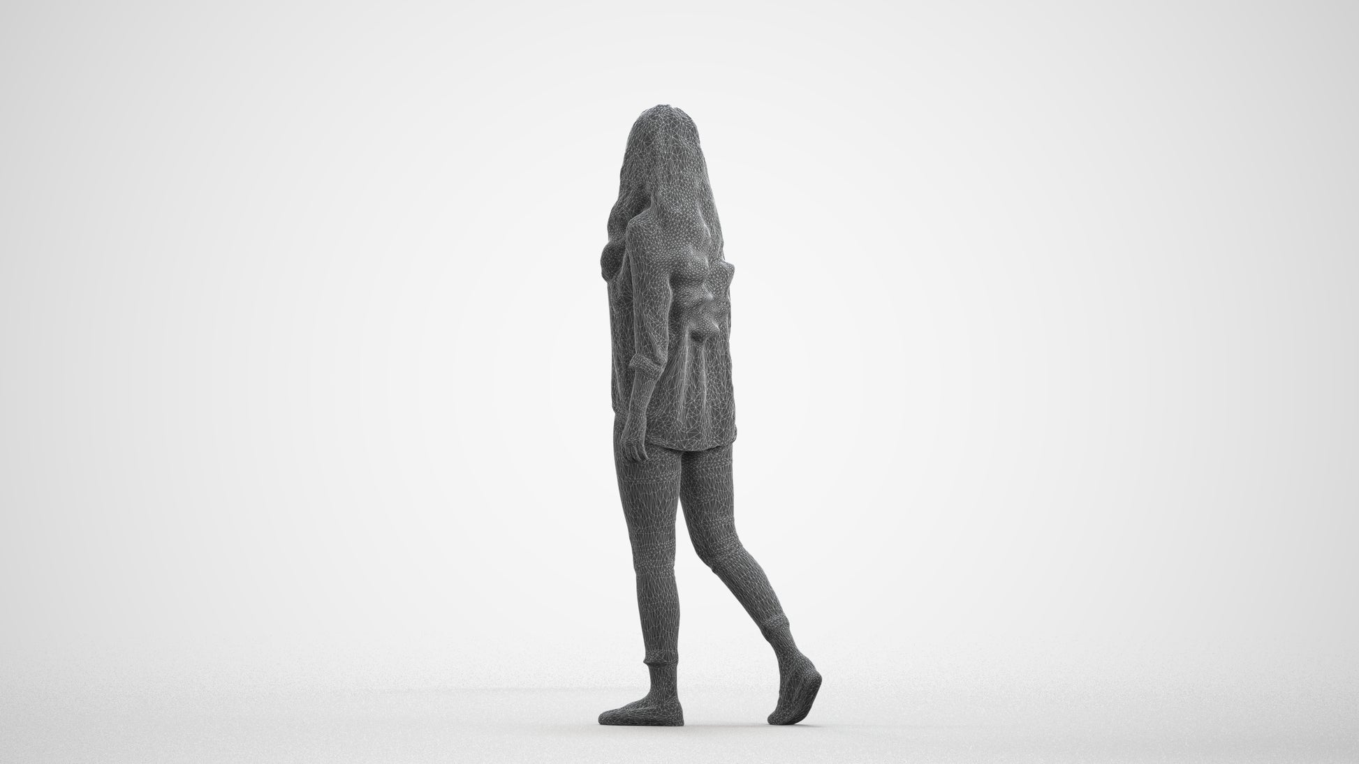 realistic 3D human woman casual walking, archviz people FBX OBJ for Blender, wireframe front view