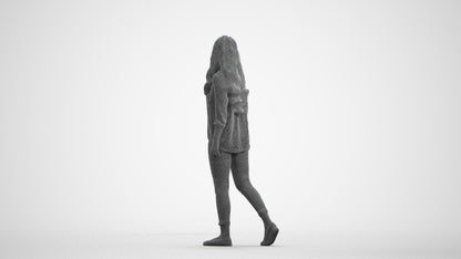 realistic 3D human woman casual walking, archviz people FBX OBJ for Blender, wireframe front view