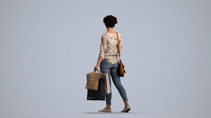 3D human model woman casual standing, photogrammetry scanned person for archviz, front view render