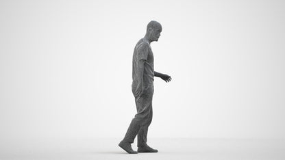 photogrammetry 3D man casual walking, realistic human model archviz FBX, wireframe side view
