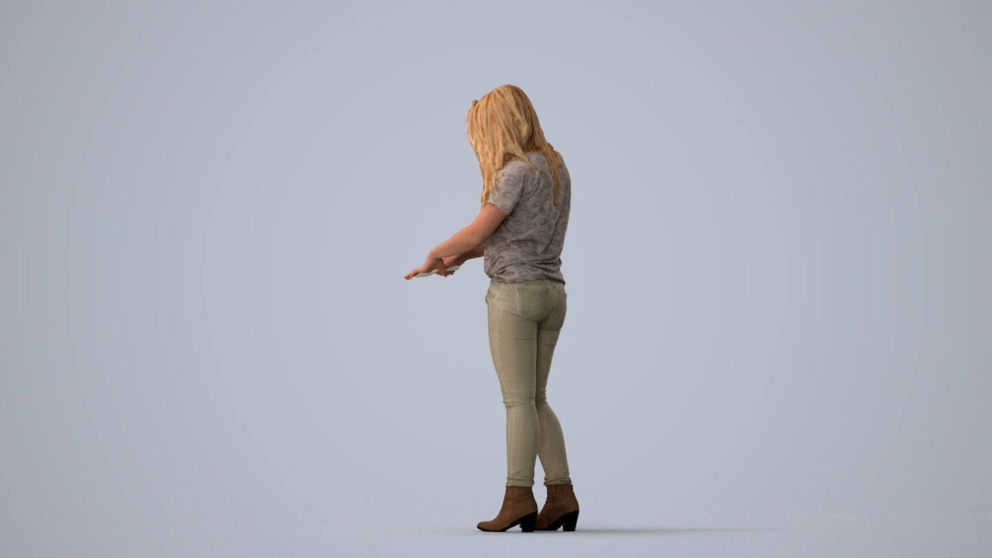 realistic 3D woman casual standing, scanned archviz people for Blender and 3ds Max, three-quarter view render