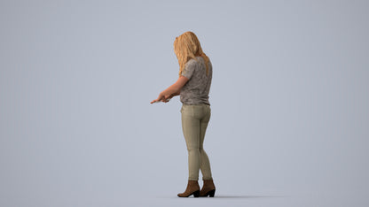 realistic 3D woman casual standing, scanned archviz people for Blender and 3ds Max, three-quarter view render