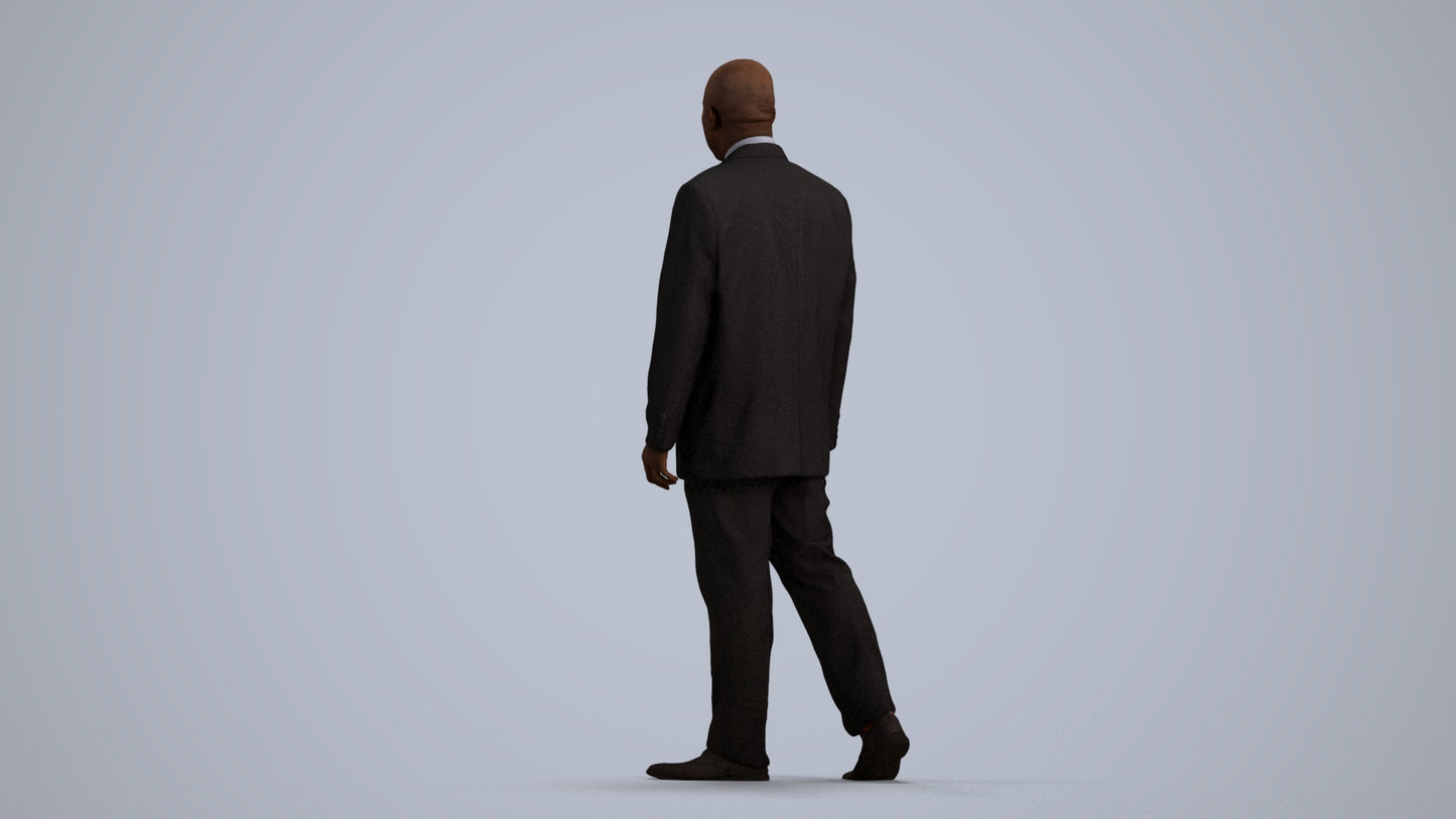 3D scanned man walking business, photorealistic archviz people for Enscape and SketchUp, front view render