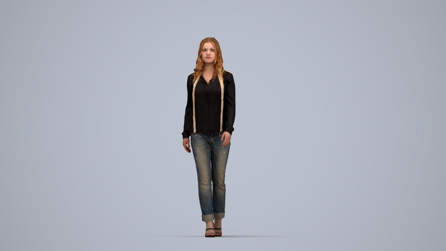 realistic 3D human woman casual walking, archviz people FBX OBJ for Blender, top-down view render