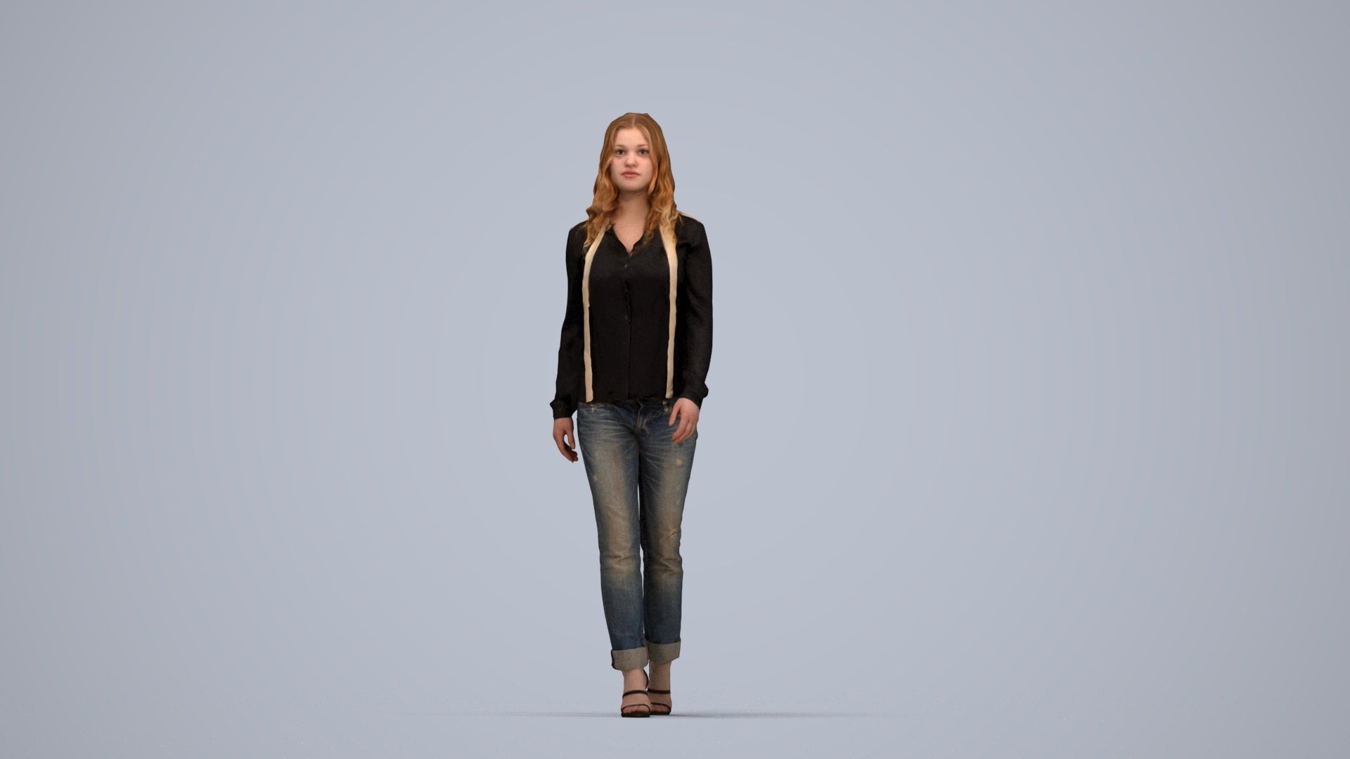 realistic 3D human woman casual walking, archviz people FBX OBJ for Blender, top-down view render