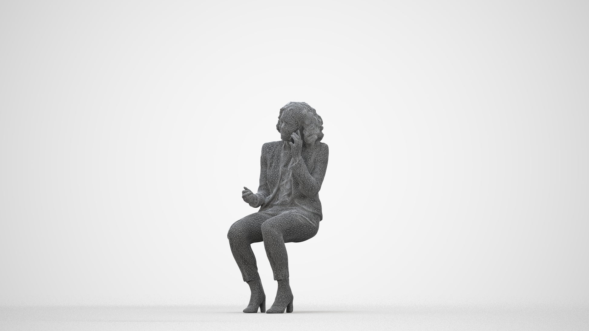 3D people model woman business, scanned human for 3ds Max rendering, wireframe back view