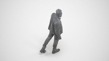 realistic 3D human man casual walking, archviz people FBX OBJ for Blender, wireframe three-quarter view