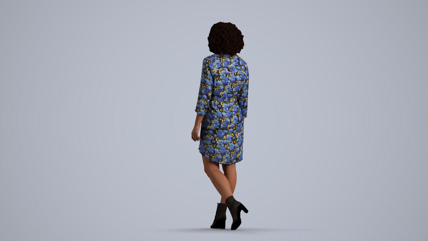 realistic 3D human woman casual walking, archviz people FBX OBJ for Blender, front view render