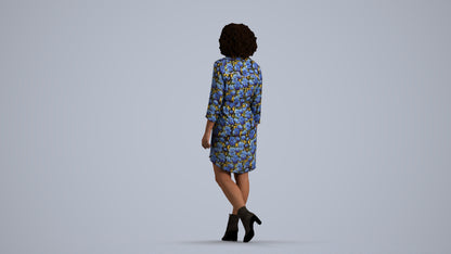 realistic 3D human woman casual walking, archviz people FBX OBJ for Blender, front view render