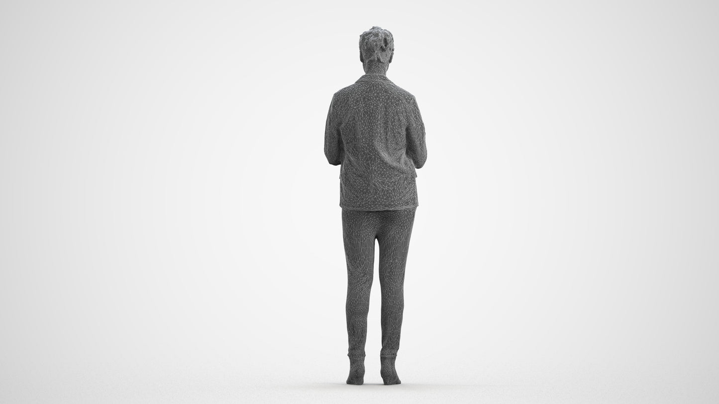 realistic 3D human woman business standing, archviz people FBX OBJ for Blender, wireframe front view