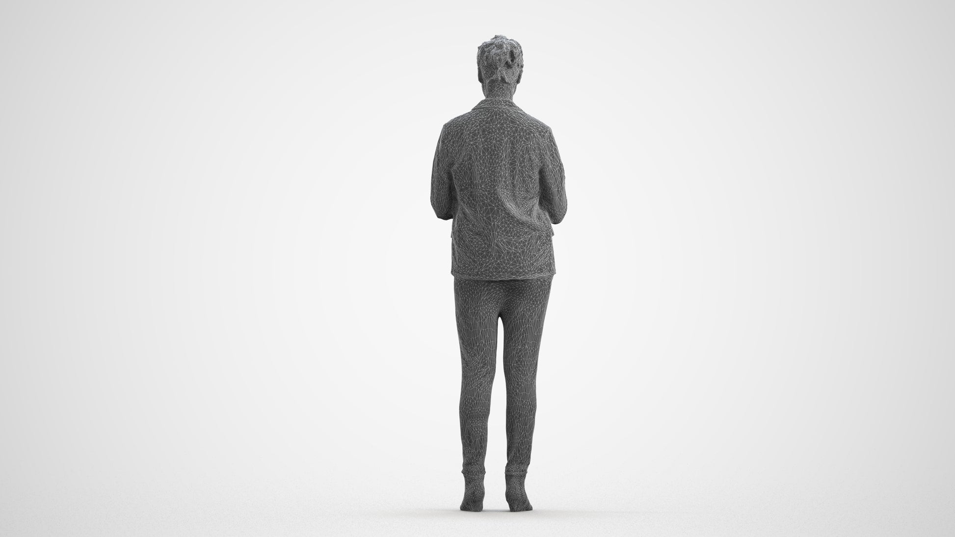realistic 3D human woman business standing, archviz people FBX OBJ for Blender, wireframe front view