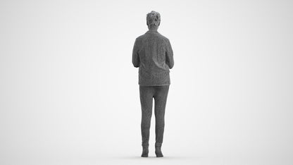 realistic 3D human woman business standing, archviz people FBX OBJ for Blender, wireframe front view