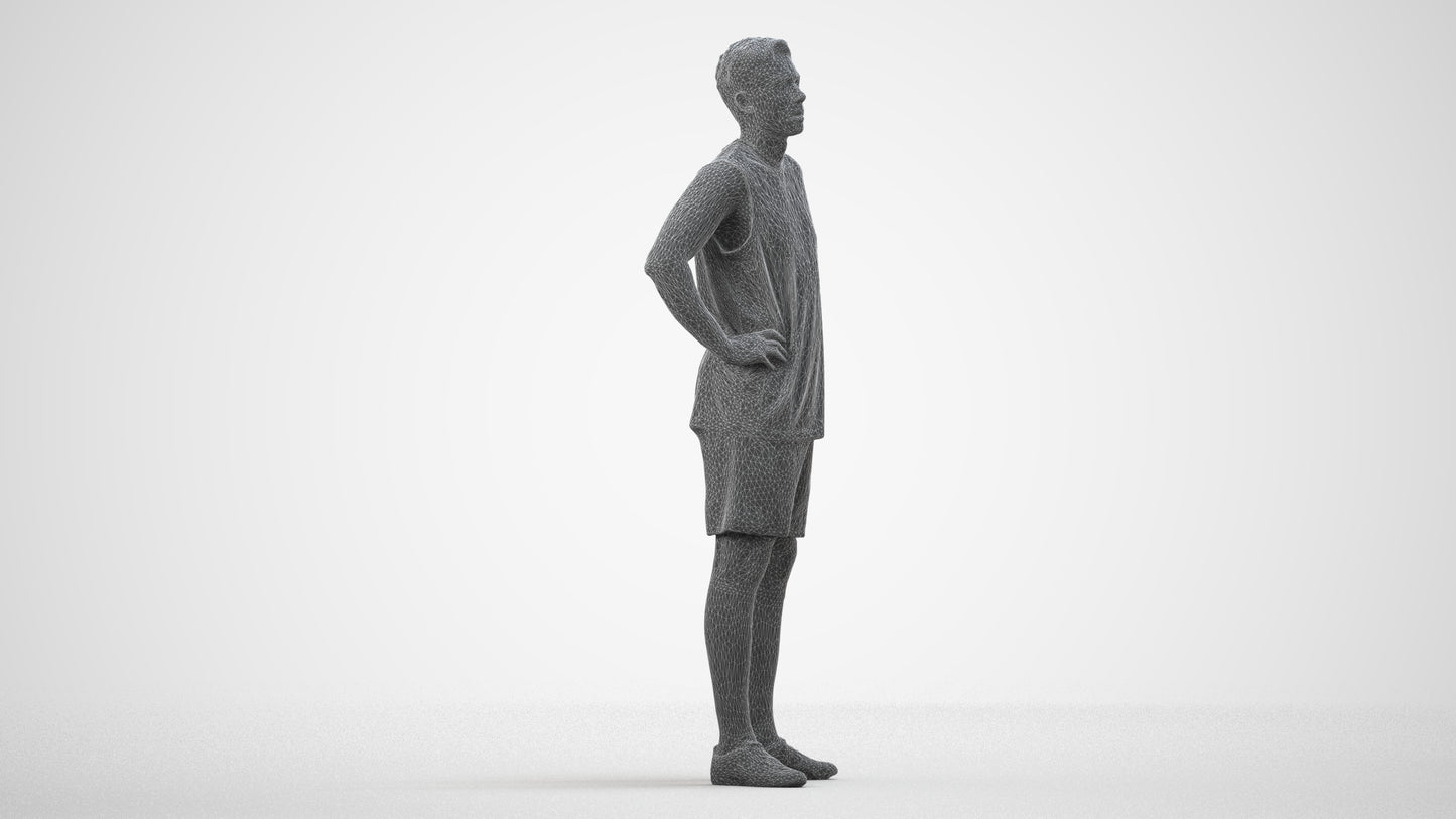 realistic 3D human man sport, archviz people FBX OBJ for Blender, wireframe side view