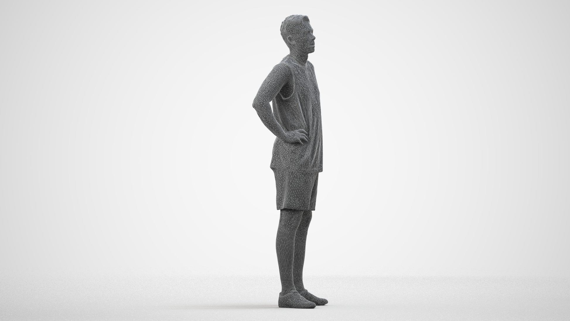 realistic 3D human man sport, archviz people FBX OBJ for Blender, wireframe side view