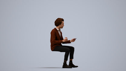 realistic 3D people man business sitting, render-ready for V-Ray and Corona, FBX OBJ, side view render