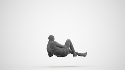 3D scanned man sitting casual, photorealistic archviz people for Enscape and SketchUp, wireframe front view