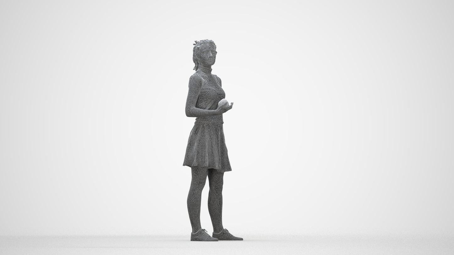 realistic 3D woman casual standing, scanned archviz people for Blender and 3ds Max, wireframe back view