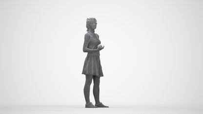 realistic 3D woman casual standing, scanned archviz people for Blender and 3ds Max, wireframe back view