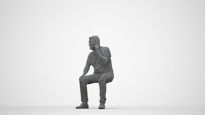 realistic 3D human senior man casual sitting, archviz people FBX OBJ for Blender, wireframe back view