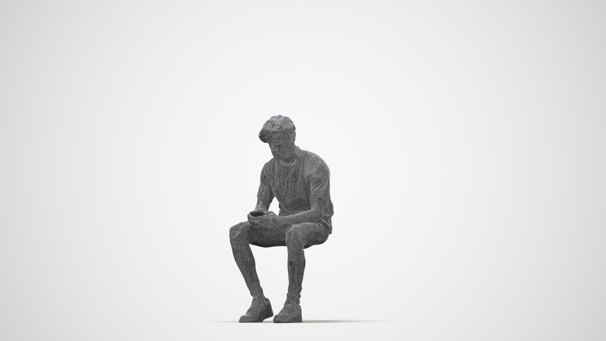 realistic 3D human man casual sitting, archviz people FBX OBJ for Blender, wireframe back view